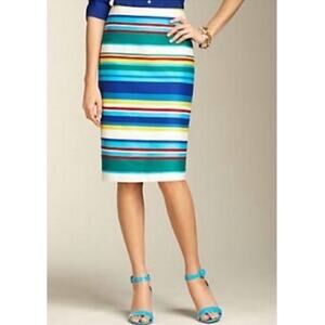 Talbots Striped Pencil Skirt Womens Size 4P Blue Green Colorful Classic Career